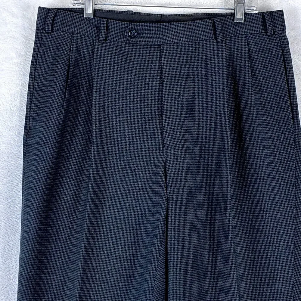 Brooks Brothers Pants Mens 36x32 Gray Houndstooth Wool Pleated Preppy Luxury